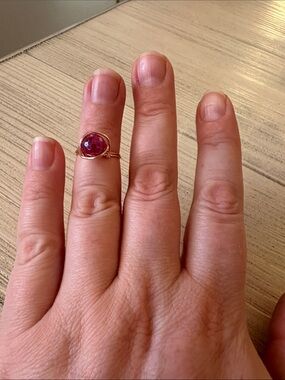 Handmade Rose Gold-Plated Wire-Wrap Ring with Pink Agate | Size 5